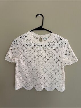 Abercrombie & Fitch Ivory Crochet Short-Sleeve Lace Top